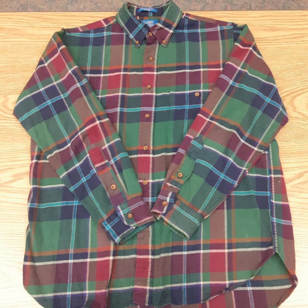 Pendleton Lobo Cotton Wool Blend Green Red Tartan plaid flannel Men's Large USA